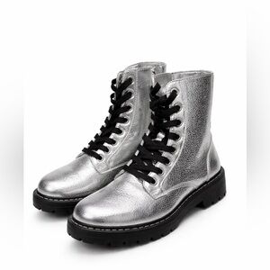 Like New Sugar Metallic Silver Lace-Up Combat Boots for Women sz 9.5